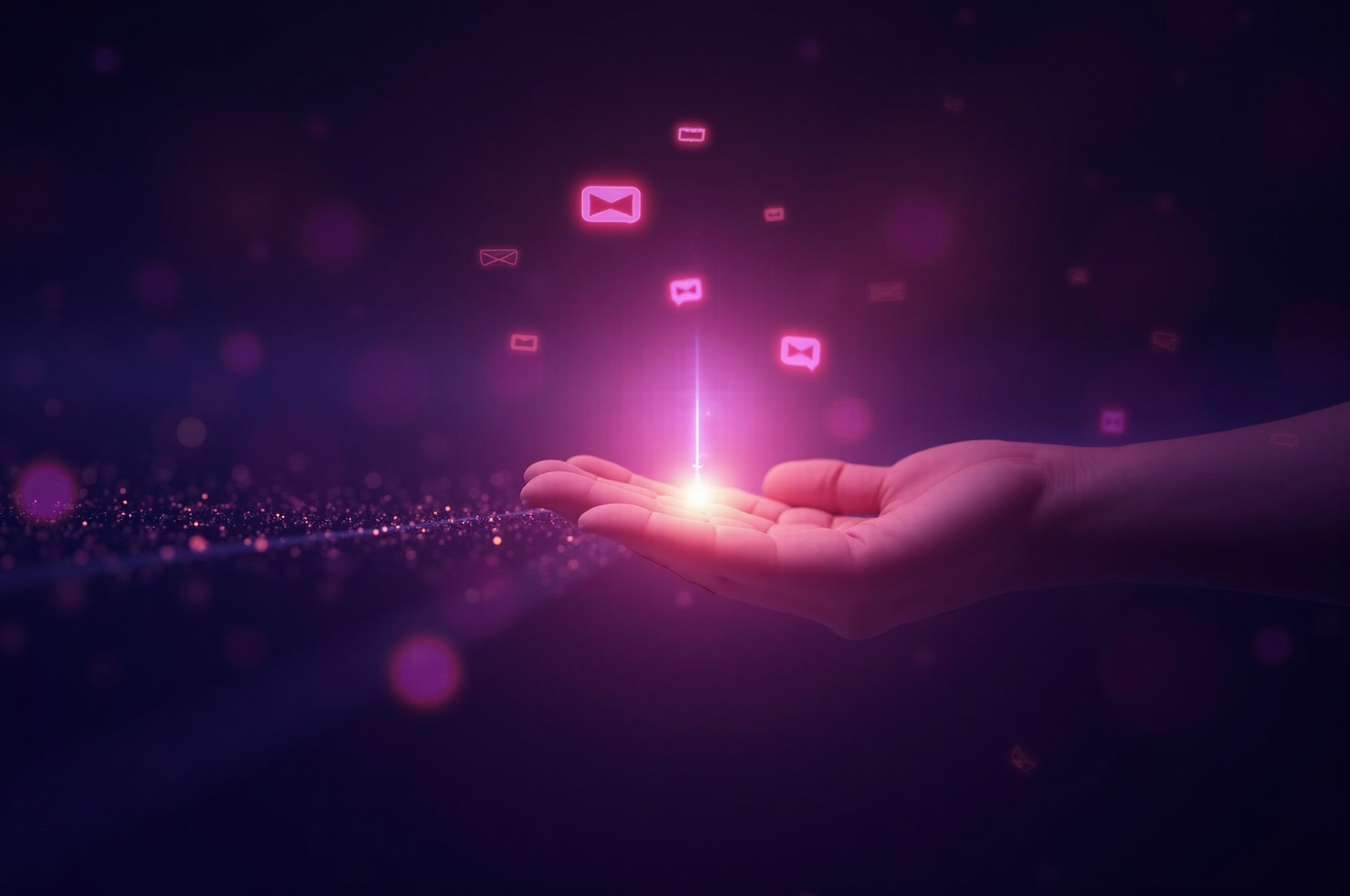 Cinematic close-up view transitioning from abstract data network to human connection point