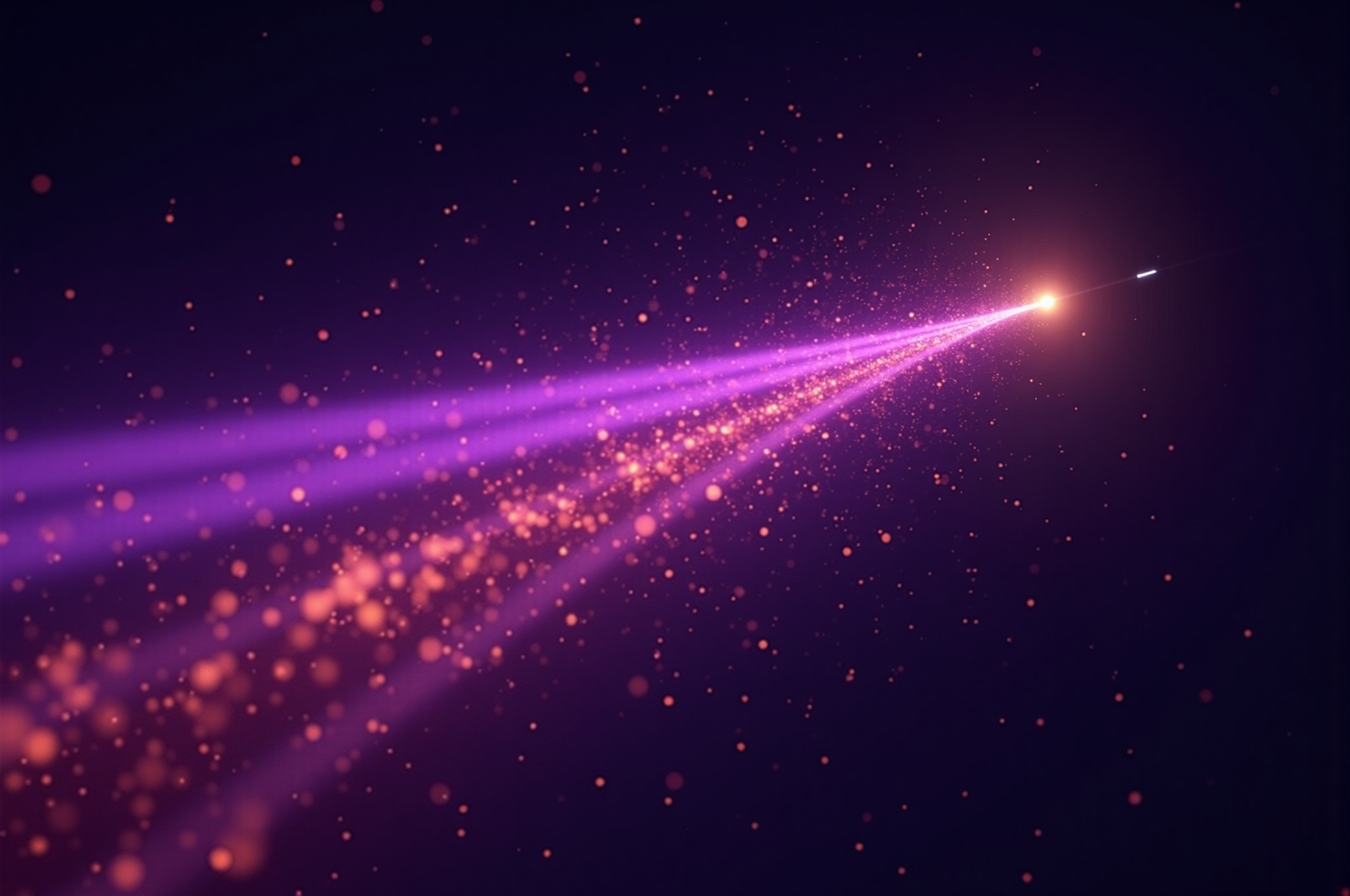 sleek rocket-like trajectory arcing upward through space, leaving trails of purple-magenta-orange gradient light